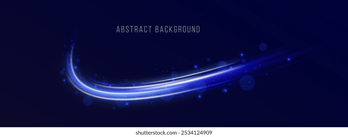 Light everyday glowing effect. High speed motion blur light effects at night, blue line. Semicircular wave, light trail curve swirl, optical fiber incandescent png. Bright sparkling background vector.