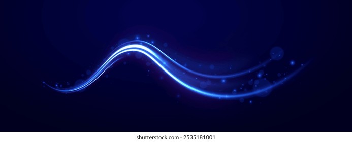 Light everyday glowing effect. High speed motion blur light effects at night, blue line. Semicircular wave, light trail curve swirl, optical fiber incandescent png. Bright sparkling background vector.