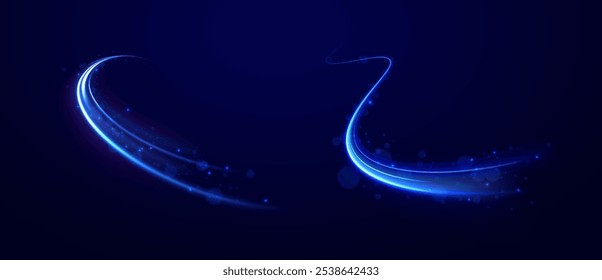 Light everyday glowing effect. High speed motion blur light effects at night, blue line. Semicircular wave, light trail curve swirl, optical fiber incandescent png. Bright sparkling background vector.