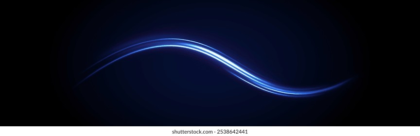 Light everyday glowing effect. High speed motion blur light effects at night, blue line. Semicircular wave, light trail curve swirl, optical fiber incandescent png. Bright sparkling background vector.