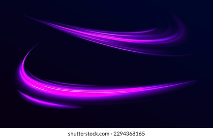 Light everyday glowing effect. semicircular wave, light trail curve swirl, car headlights, incandescent optical fiber.	