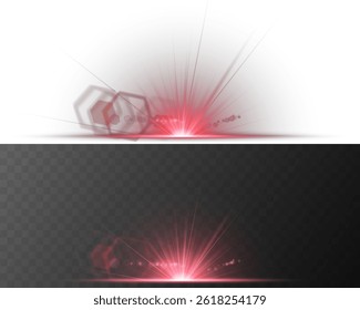 Light explosion creates dramatic atmospheric highlight effect. Glare pulses dynamically, adding visual intensity and depth. Glowing dust particles scatter in cosmic-style motion. Vector spark