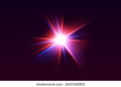 Light explosion of sparks, light rays and stars.