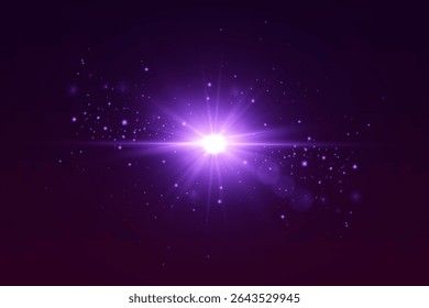 Light explosion of sparks, light rays and stars.