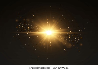 Explosão luminosa de faíscas, raios de luz e estrelas.