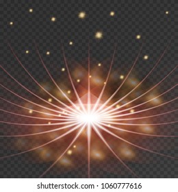 Light explosion star with glowing particles and lines. Beautiful abstract rays background. Vector illustration.