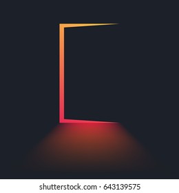Light falling through the opened door on dark background. Conceptual vector illustration in trendy style