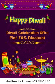 Light festival of India Happy Diwali discount sale promotion offer banner in vector