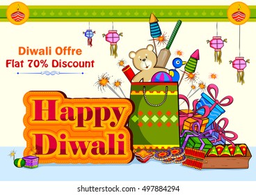 Light festival of India Happy Diwali discount sale promotion offer banner in vector