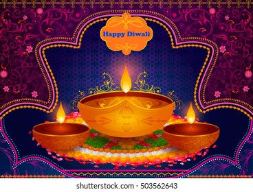 Light festival of India Happy Diwali celebration background in vector