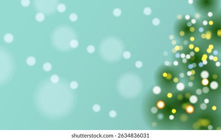 Light festive background. Blurred Christmas tree with glowing lights. Fir tree and bokeh spots. Vector illustration