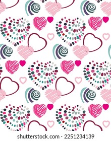 Light festive background with a pattern of various colored decorative hearts for the holidays of Christmas, New Year, Valentine's Day, for the design of wrapping paper, wallpapers, textiles, patterns