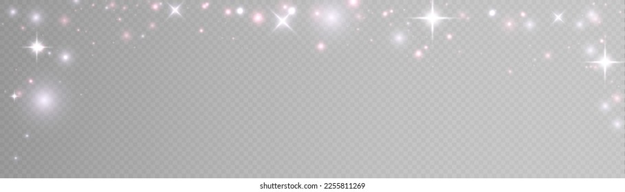 Light festive effect with lots of shiny shimmering particles isolated on transparent background. Vector star cloud with dust.	
