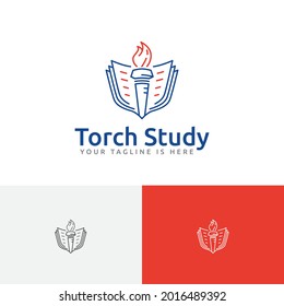 Light Fire Flame Torch Book School Study Education Line Logo
