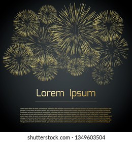 Light fireworks on dark background. Abstract background with place for your text. Golden fireworks. Vector illustration.