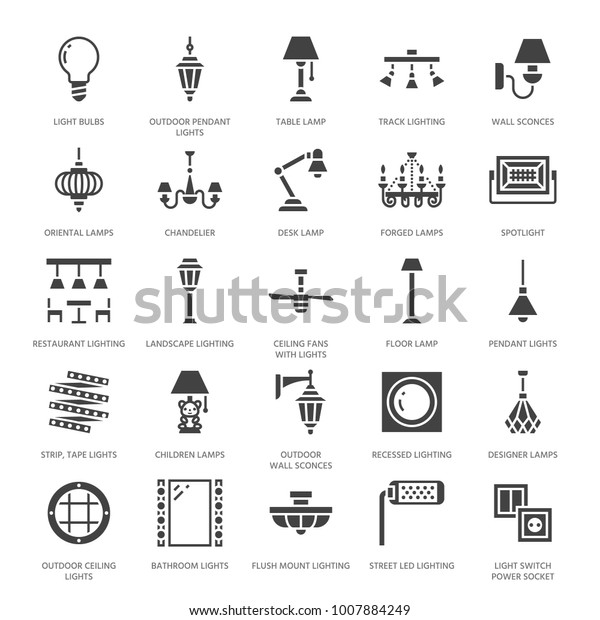 Light Fixture Lamps Flat Glyph Icons Stock Vector Royalty Free