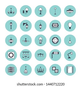 Light fixture, lamps flat line icons. Home and outdoor lighting equipment - chandelier, wall sconce, bulb, power socket. Vector illustration, signs for electric, interior store.