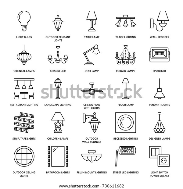 Light Fixture Lamps Flat Line Icons Stock Vector Royalty Free