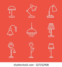 Light Fixture Linear Icon Set. Lamps And Lighting Devices. Simple Outlined Icons. Linear Style