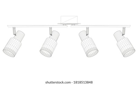 Light fixture wireframe from black lines isolated on white background. 3D. Vector illustration