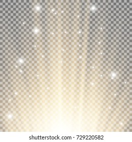 Light flare from below with sparkles on transparent background, golden color