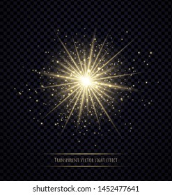 Light flare effect isolated on transparent background. Lens flare, sparkles, bokeh, shining star with rays concept. Abstract luminous explosion.