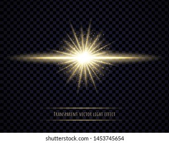 Light flare effect isolated on transparent background. Lens flare, sparkles, bokeh, shining star with rays concept. Abstract luminous explosion.