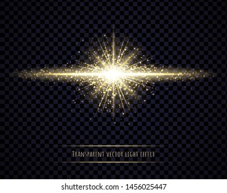 Light flare effect isolated on transparent background. Lens flare, sparkles, bokeh, shining star with rays concept. Abstract luminous explosion.