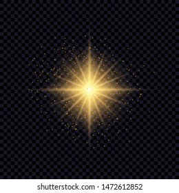 Light flare effect isolated on transparent background. Lens flare, sparkles, bokeh, shining star with rays concept. Abstract luminous explosion