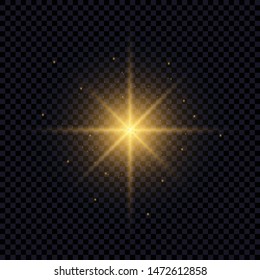 Light flare effect isolated on transparent background. Lens flare, sparkles, bokeh, shining star with rays concept. Abstract luminous explosion