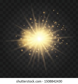 Light flare effect isolated on transparent background. Lens flare, sparkles, bokeh, shining star with rays concept. Abstract luminous explosion