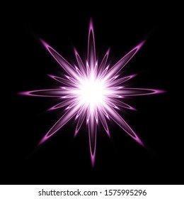 Light flare effect isolated on black background. Violet  flare, sparkles, shining star with rays concept.