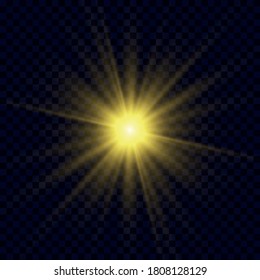 Light flare effect isolated on transparent background. Lens flare, sparkles, bokeh, shining star with rays concept. Abstract luminous explosion.