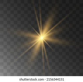 Light flare effect isolated on transparent background. Lens flare, sparkles, bokeh, shining star with rays concept. Abstract luminous explosion