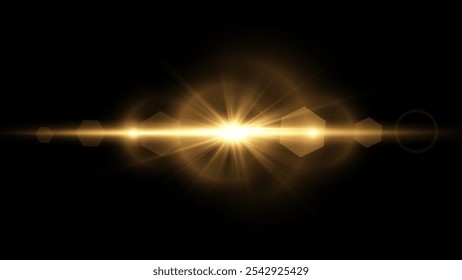 Light flare, Glowing light explodes. Light ray. shining sun, bright flash. Special lens flare light effect.  Stock royalty free vector illustration. PNG
