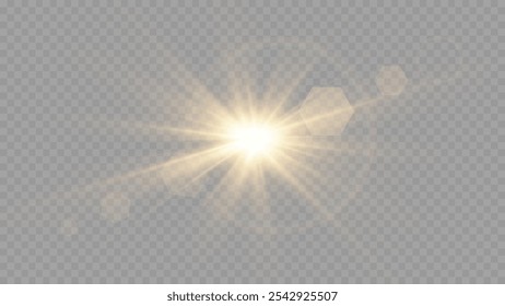 Light flare, Glowing light explodes. Light ray. shining sun, bright flash. Special lens flare light effect.  Stock royalty free vector illustration. PNG
