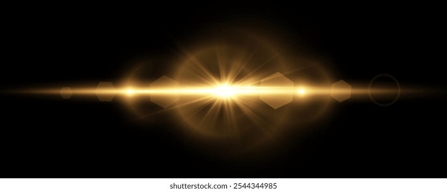 Light flare, Glowing light explodes. Light ray. shining sun, bright flash. Special lens flare light effect.  Stock royalty free vector illustration. PNG
