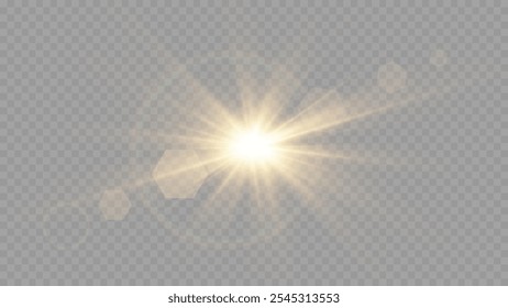 Light flare, Glowing light explodes. Light ray. shining sun, bright flash. Special lens flare light effect.  Stock royalty free vector illustration. PNG
