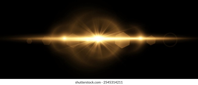 Light flare, Glowing light explodes. Light ray. shining sun, bright flash. Special lens flare light effect.  Stock royalty free vector illustration. PNG
