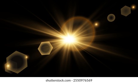 Light flare, Glowing light explodes. Light ray. shining sun, bright flash. Special lens flare light effect.  Stock royalty free vector illustration. PNG
