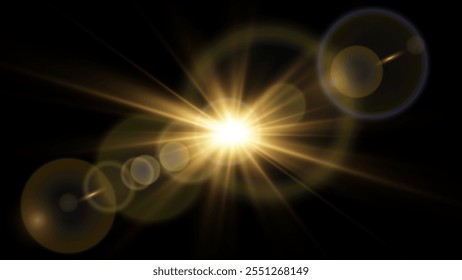 Light flare, Glowing light explodes. Light ray. shining sun, bright flash. Special lens flare light effect.  Stock royalty free vector illustration. PNG
