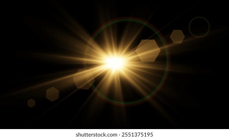 Light flare, Glowing light explodes. Light ray. shining sun, bright flash. Special lens flare light effect.  Stock royalty free vector illustration. PNG
