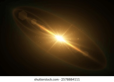 Light flare, Glowing light explodes. Light ray. shining sun, bright flash. Special lens flare light effect. Stock royalty free vector illustration. PNG