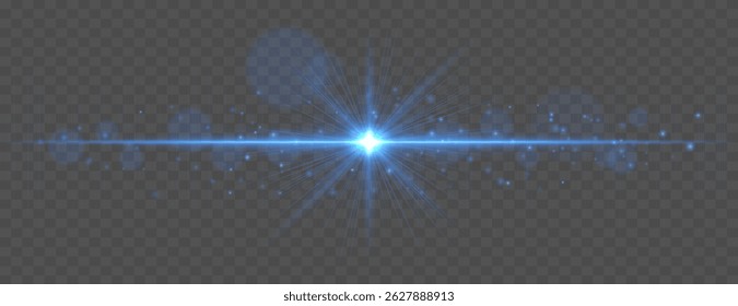 Clarão com raios de brilho horizontais e brilhos de bokeh macios no fundo transparente. Elegante efeito vetorial para design festivo, cinematográfico ou digital.