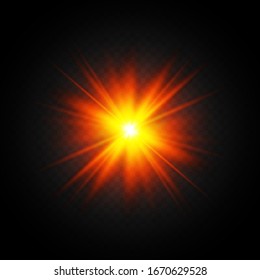 Helle Fackel auf schwarzem Hintergrund. Feiertags glühender Hintergrund. Lichteffekt, Lichteffekt. Nachtschwärmer-Effekt. Disco-Design. Weihnachtsdekoration. Hell leuchtender Stern. Schwarzer Hintergrund.