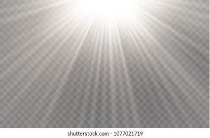 Light flare special effect with rays of light and magic sparkles. Glow transparent vector light effect set, explosion, glitter, spark, sun flash.