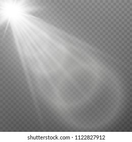 Light flare special effect with rays of light and magic sparkles. Glow transparent vector light effect set, explosion, glitter, spark, sun flash.