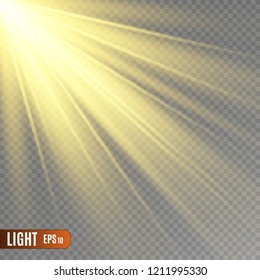 Light flare special effect with rays of light and magic sparkles. Glow transparent vector light effect set, explosion, glitter, spark, sun flash.