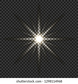 Light flare special effect with rays of light and magic sparkles. Glow transparent vector light effect set, explosion, glitter, spark, sun flash.