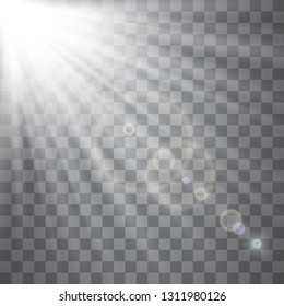 Light flare special effect with rays of light and magic sparkles. Glow transparent vector light effect set, explosion, glitter, spark, sun flash.